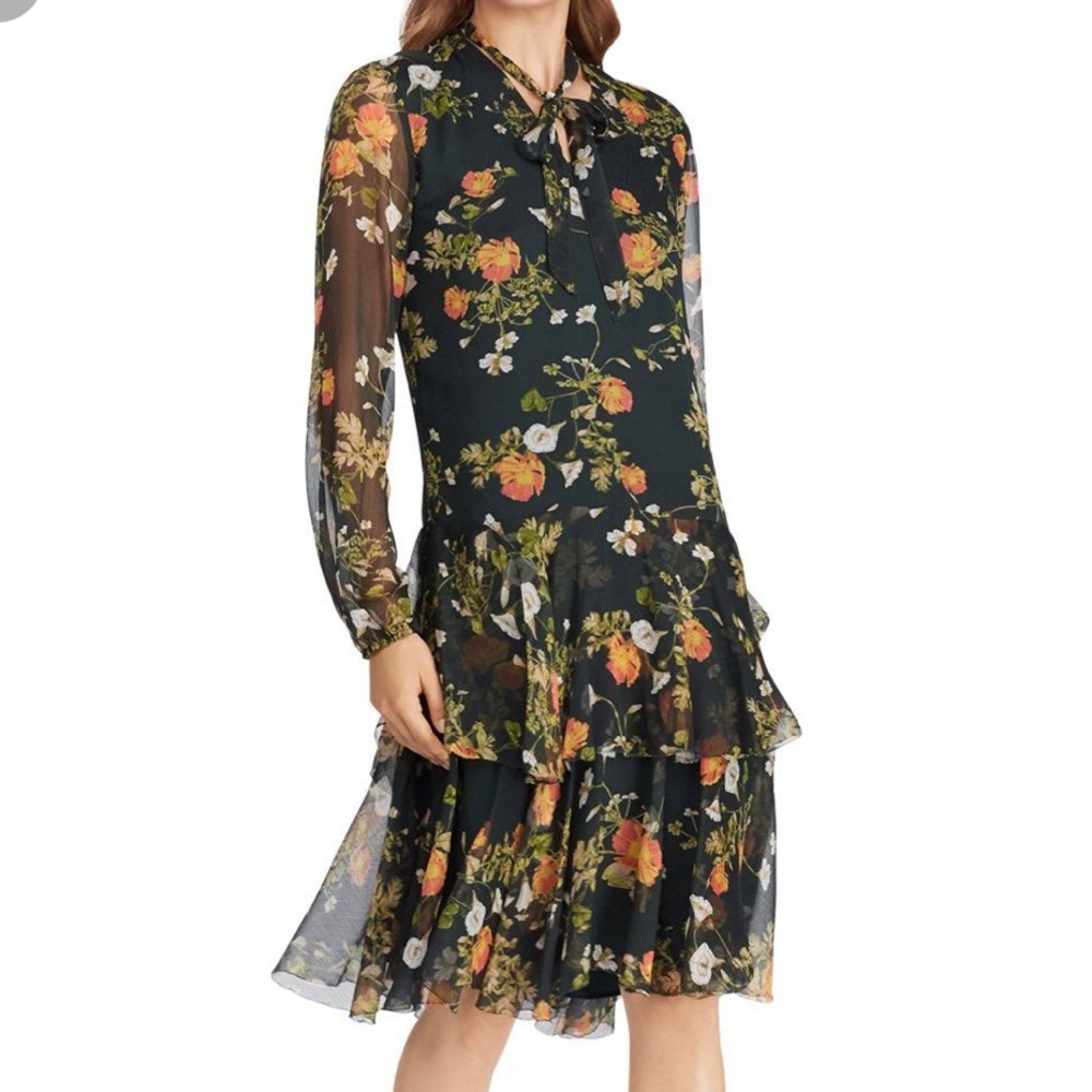 Lauren Ralph Lauren Floral Print Tie Neck Dress